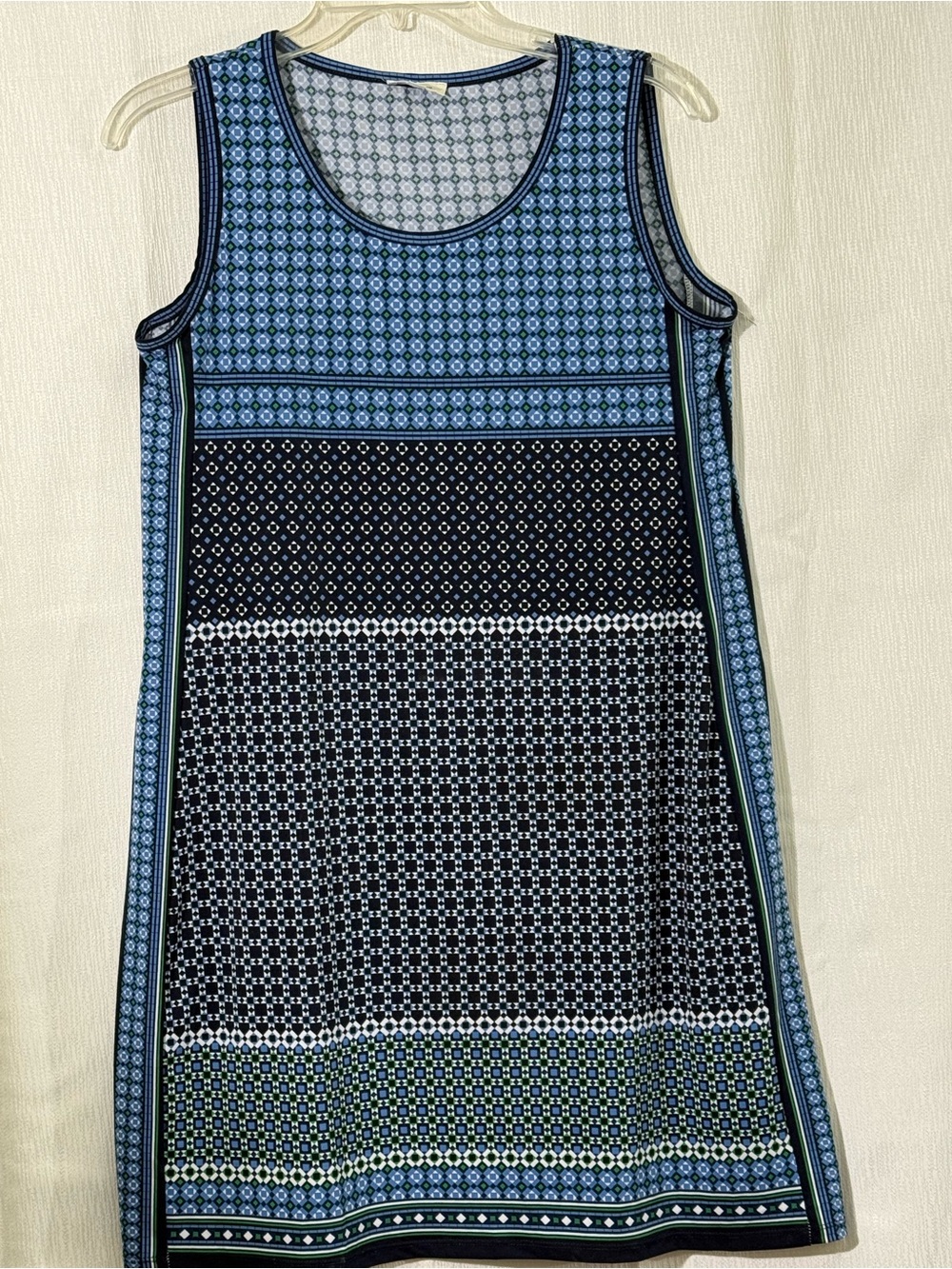 Max Studio Navy and Light Blue Geometric Sleeveless Shift Dress
